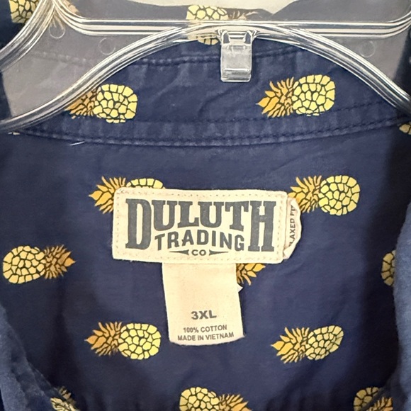 Duluth Trading Co Men's Navy Pineapple Print Shirt - Picture 2 of 3